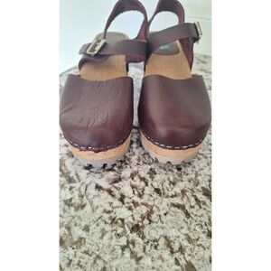 Mia Sofia Swedish Wooden Clogs Size EU 39/US 8.5 Leather Burgundy‎ Sip On